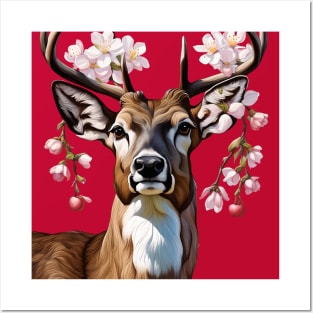 Cute Arkansas Deer With Apple Blossom Posters and Art